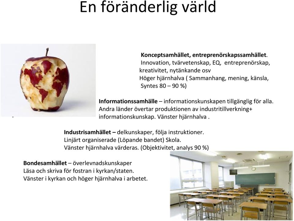 informationskunskapen tillgänglig för alla. Andra länder övertar produktionen av industritillverkning+ informationskunskap. Vänster hjärnhalva.