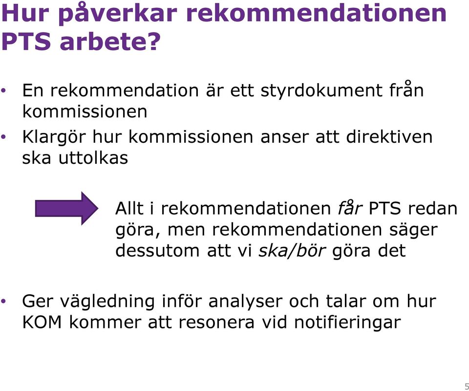 att direktiven ska uttolkas Allt i rekommendationen får PTS redan göra, men