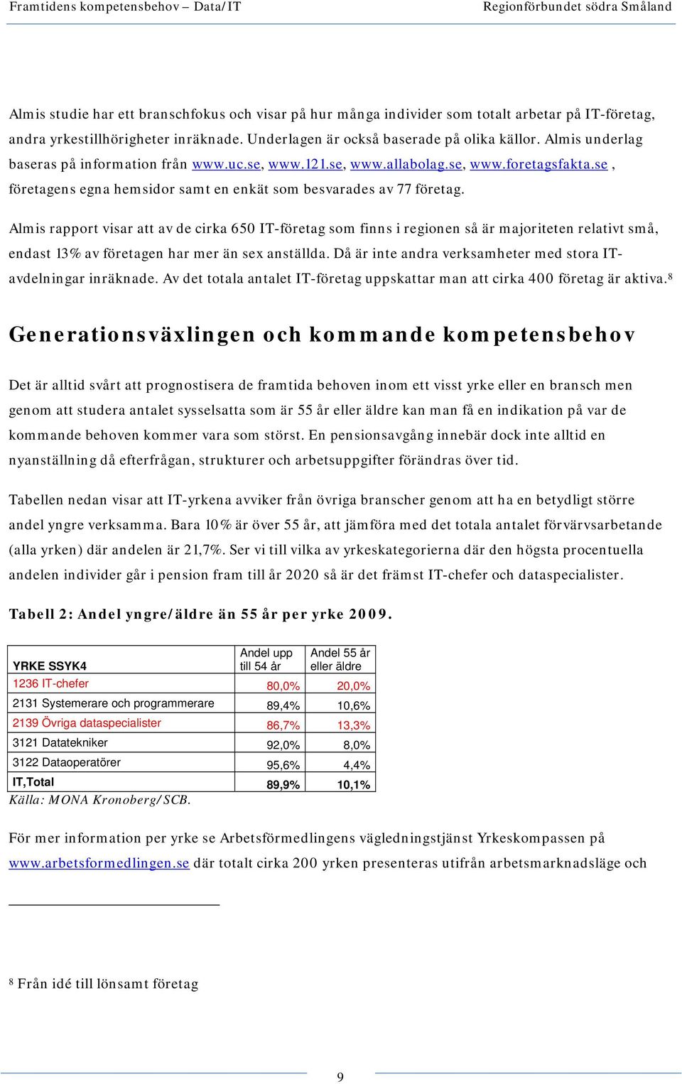 Almis rapport visar att av de cirka 650 IT-företag som finns i regionen så är majoriteten relativt små, endast 13% av företagen har mer än sex anställda.