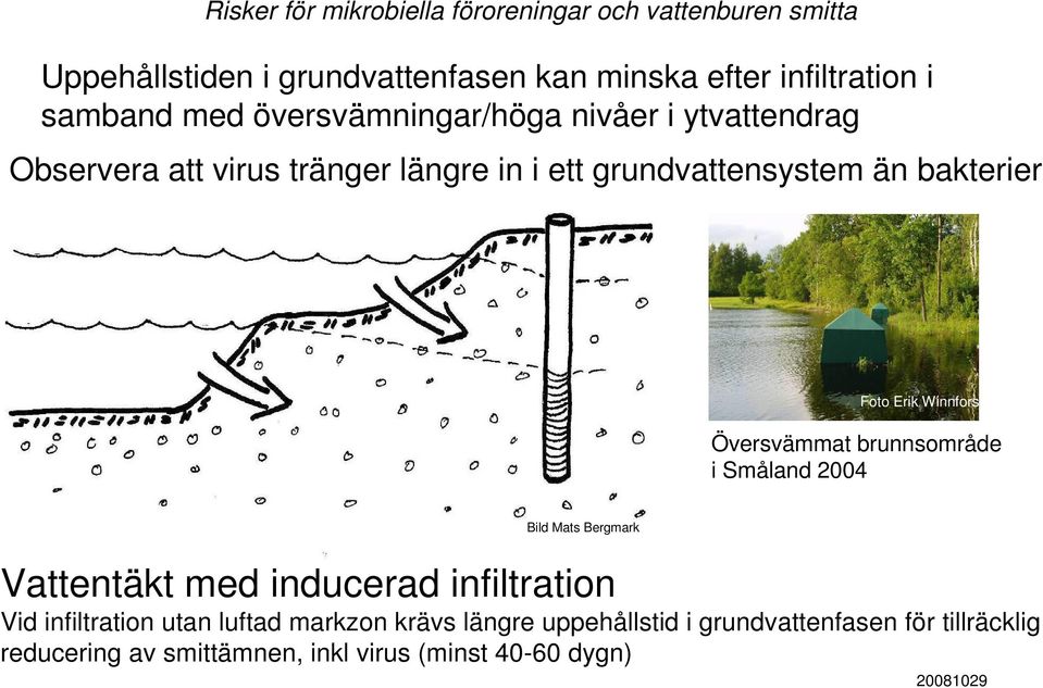 grundvattensystem än bakterier Foto Erik Winnfors Översvämmat brunnsområde i Småland 2004 Bild Mats Bergmark Vattentäkt med inducerad