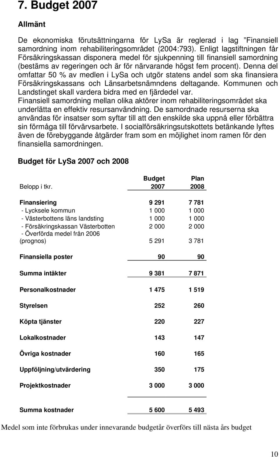 Denna del omfattar 50 % av medlen i LySa och utgör statens andel som ska finansiera Försäkringskassans och Länsarbetsnämndens deltagande.