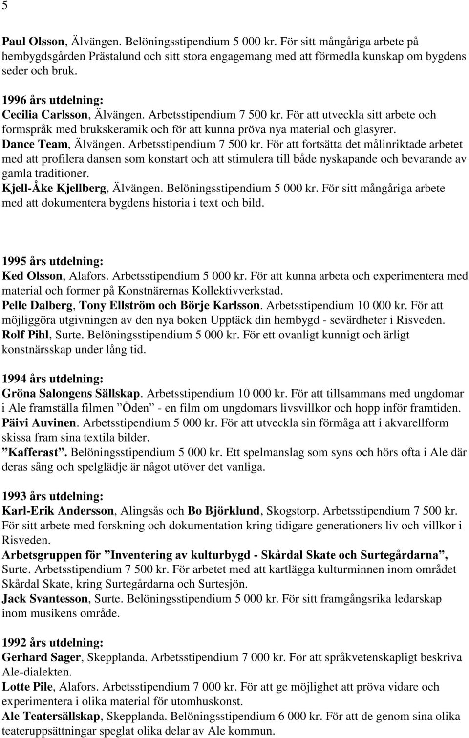 Dance Team, Älvängen. Arbetsstipendium 7 500 kr.