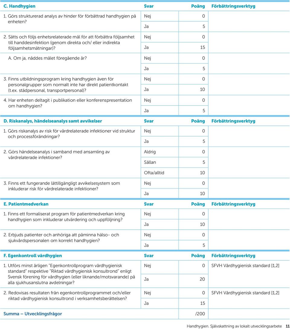 Finns utbildningsprogram kring handhygien även för personalgrupper som normalt inte har direkt patientkontakt (t.ex. städpersonal, transportpersonal)? 4.