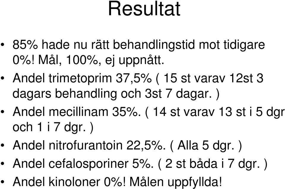 ) Andel mecillinam 35%. ( 14 st varav 13 st i 5 dgr och 1 i 7 dgr.