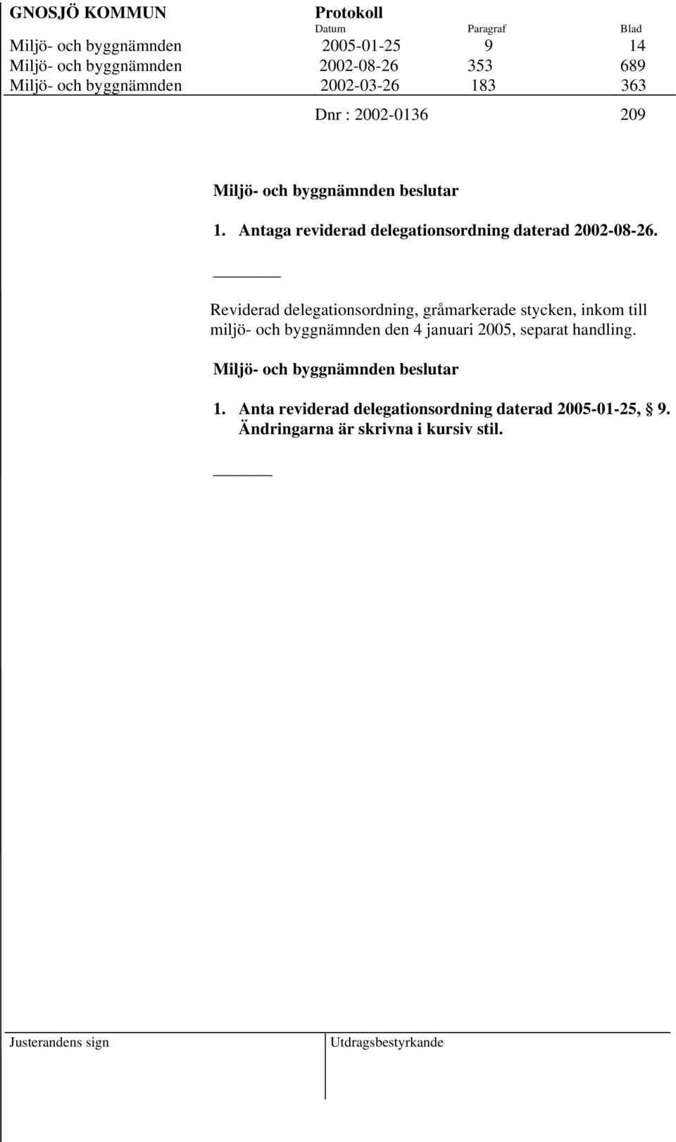 _ Reviderad delegationsordning, gråmarkerade stycken, inkom till miljö- och byggnämnden den 4 januari