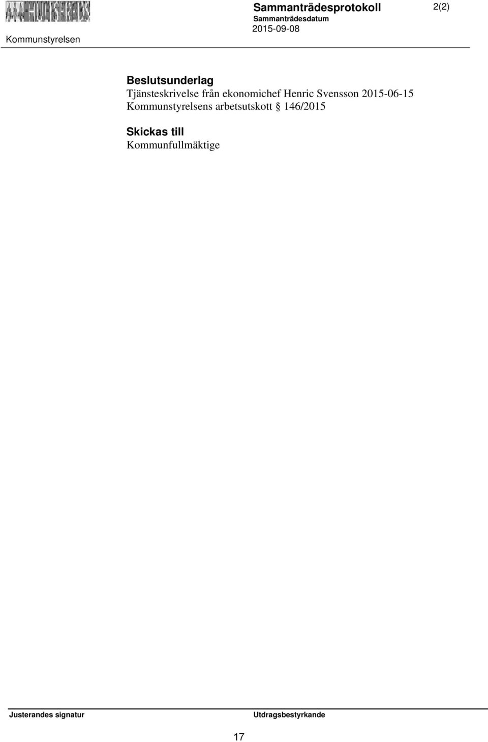 Henric Svensson 2015-06-15 Kommunstyrelsens arbetsutskott