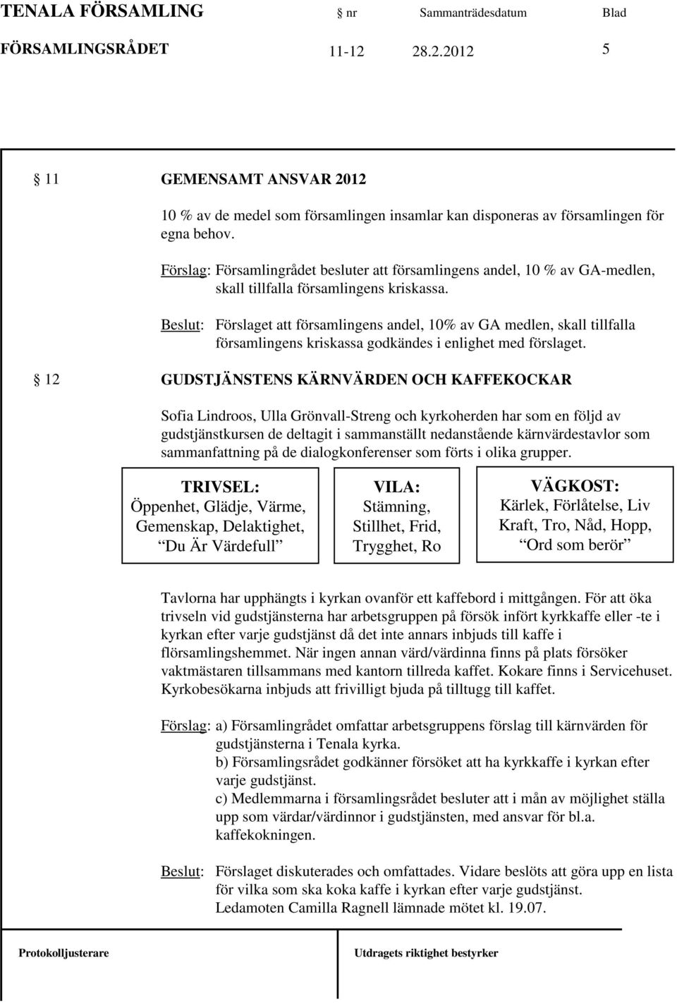 Beslut: Förslaget att församlingens andel, 10% av GA medlen, skall tillfalla församlingens kriskassa godkändes i enlighet med förslaget.