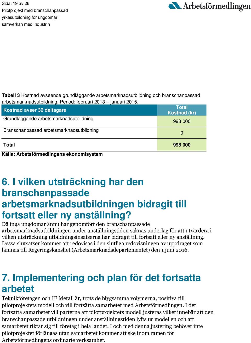 I vilken utsträckning har den branschanpassade arbetsmarknadsutbildningen bidragit till fortsatt eller ny anställning?