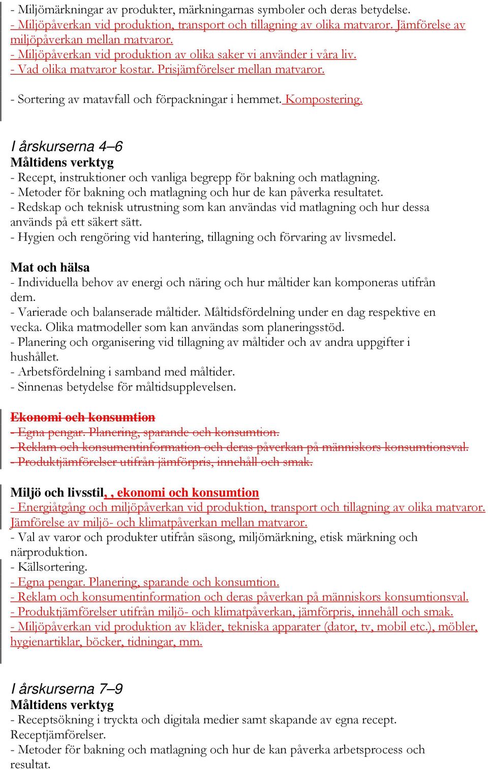 I årskurserna 4 6 - Recept, instruktioner och vanliga begrepp för bakning och matlagning. - Metoder för bakning och matlagning och hur de kan påverka resultatet.