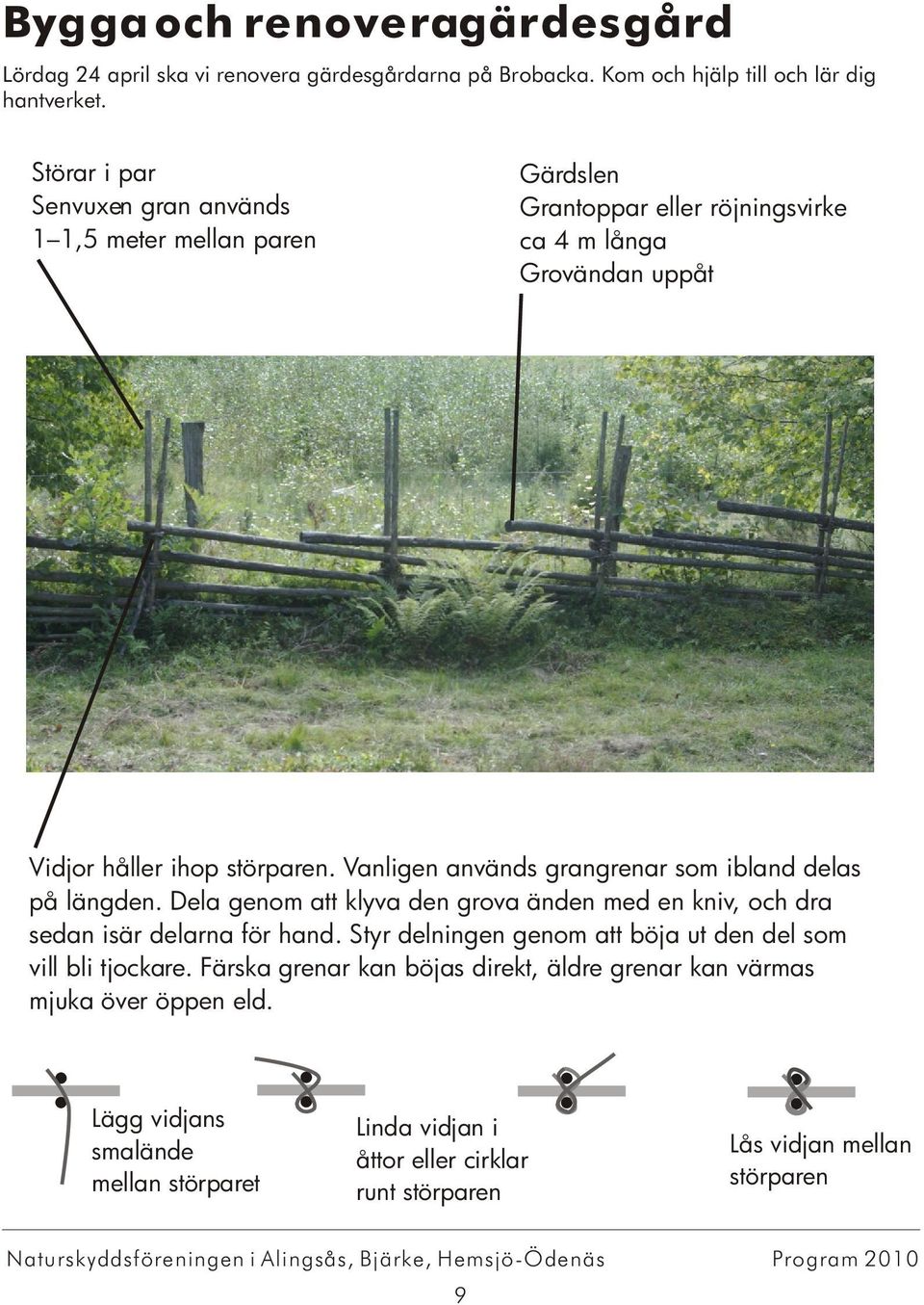 Vanligen används grangrenar som ibland delas på längden. Dela genom att klyva den grova änden med en kniv, och dra sedan isär delarna för hand.