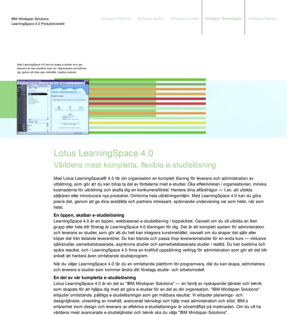 0 Världens mest kompletta, flexibla e-studielösning Med Lotus LearningSpace 4.