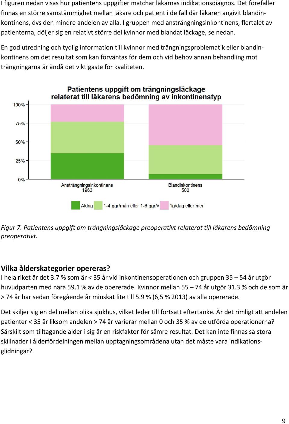 I gruppen med ansträngningsinkontinens, flertalet av patienterna, döljer sig en relativt större del kvinnor med blandat läckage, se nedan.