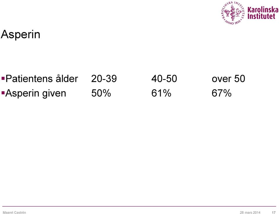 Asperin given 50% 61% 67%