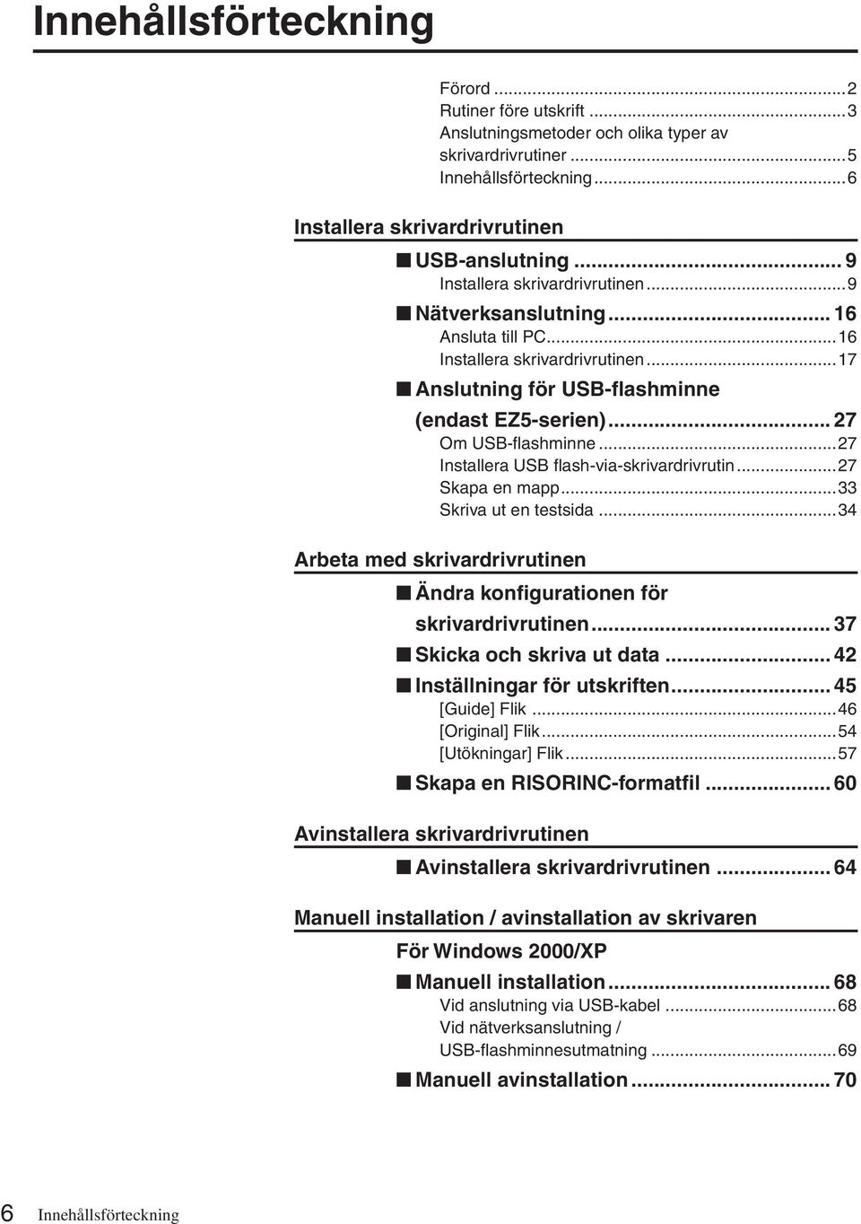 ..27 Installera USB flash-via-skrivardrivrutin...27 Skapa en mapp...33 Skriva ut en testsida...34 Arbeta med skrivardrivrutinen Ändra konfigurationen för skrivardrivrutinen.