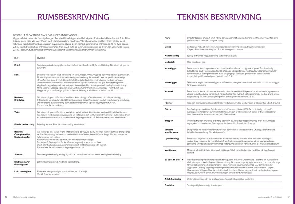 Tkhöjd terräghus: etrépl vrierde frå c 2,6 m till c 5,2 m, souterrägpl c 2,4 m, loft vrierde frå c 2,1 m. I bdrum, tvätt smt klädkmmre k edsäkt tk smt istlltiostrummor förekomm.