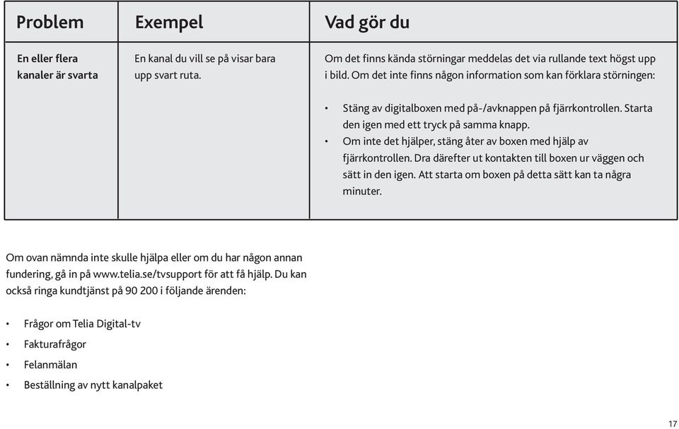 Om inte det hjälper, stäng åter av boxen med hjälp av fjärrkontrollen. Dra därefter ut kontakten till boxen ur väggen och sätt in den igen. Att starta om boxen på detta sätt kan ta några minuter.