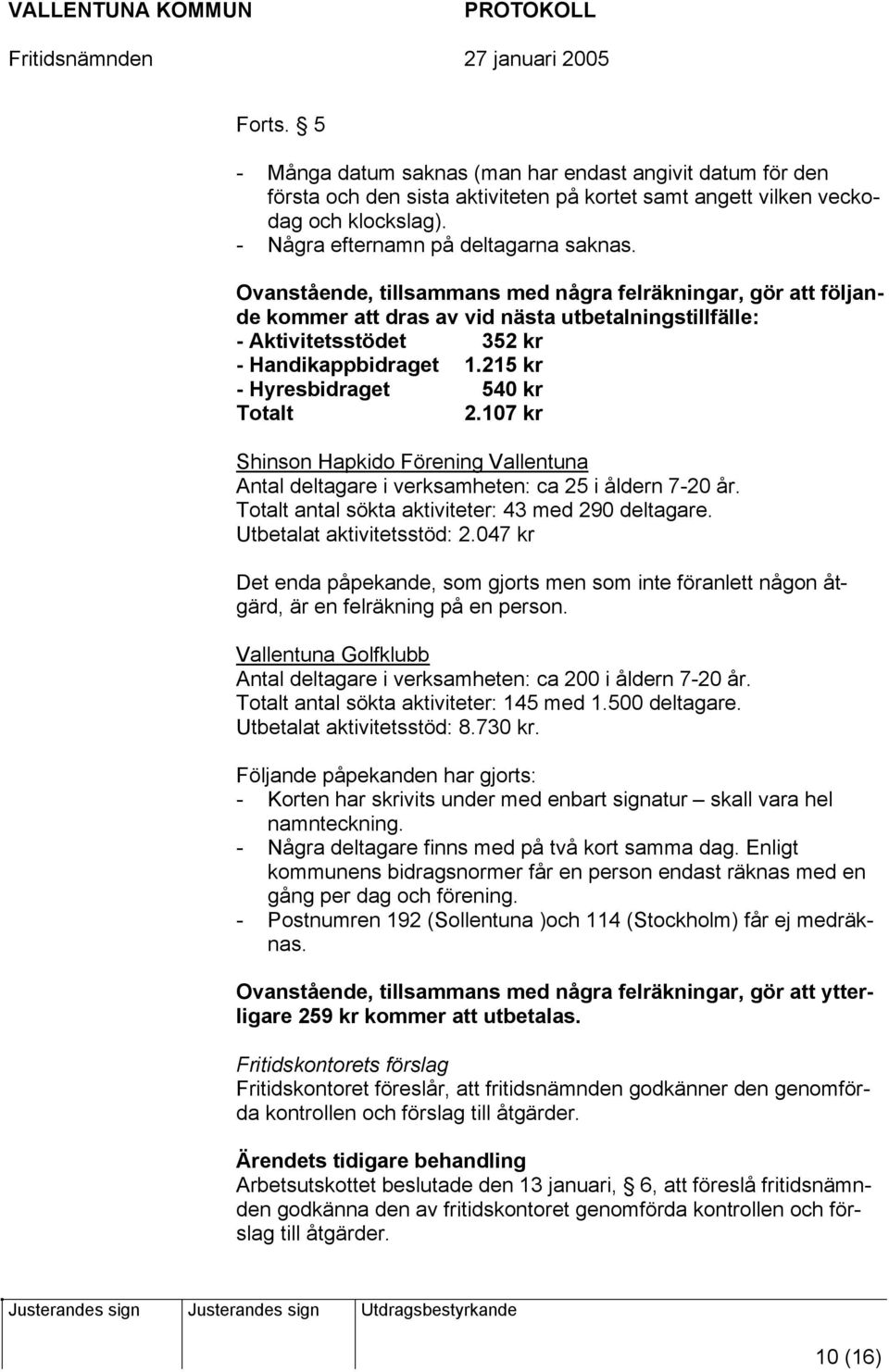 215 kr - Hyresbidraget 540 kr Totalt 2.107 kr Shinson Hapkido Förening Vallentuna Antal deltagare i verksamheten: ca 25 i åldern 7-20 år. Totalt antal sökta aktiviteter: 43 med 290 deltagare.