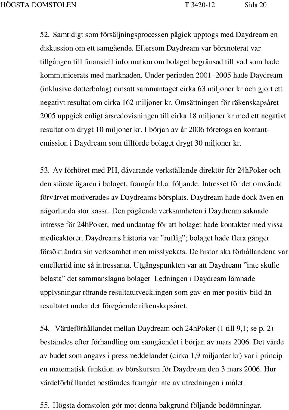 Under perioden 2001 2005 hade Daydream (inklusive dotterbolag) omsatt sammantaget cirka 63 miljoner kr och gjort ett negativt resultat om cirka 162 miljoner kr.