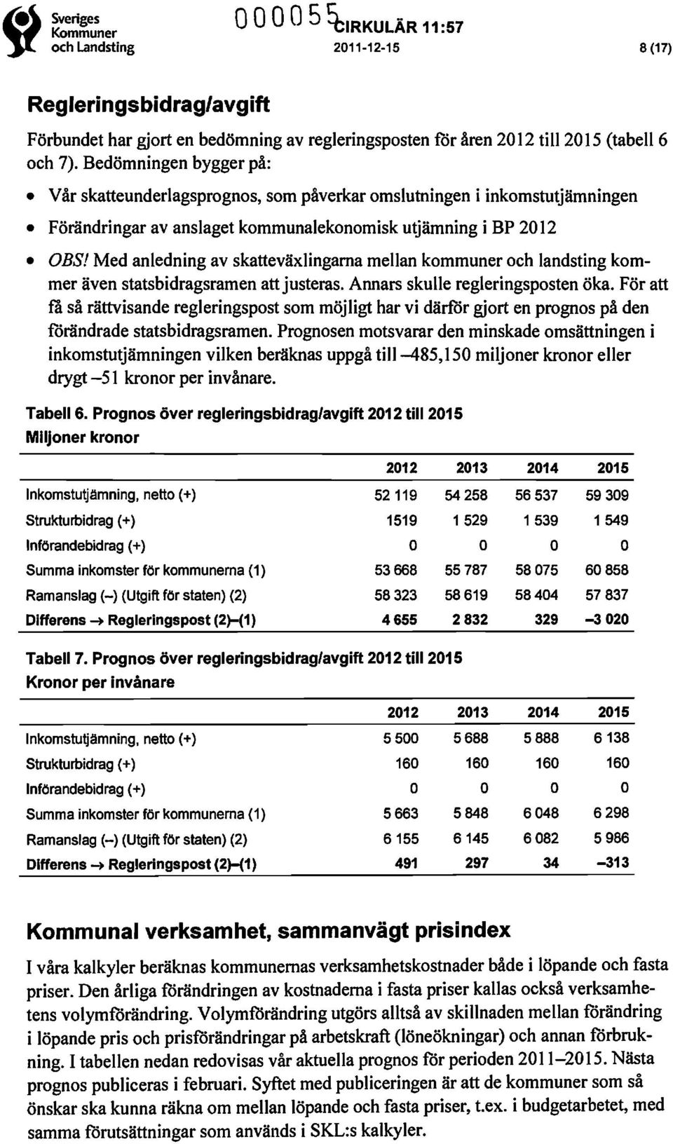 Med anledning av skatteväxlingarna mellan kommuner och landsting kommer även statsbidragsramen att justeras. Annars skulle regleringsposten öka.