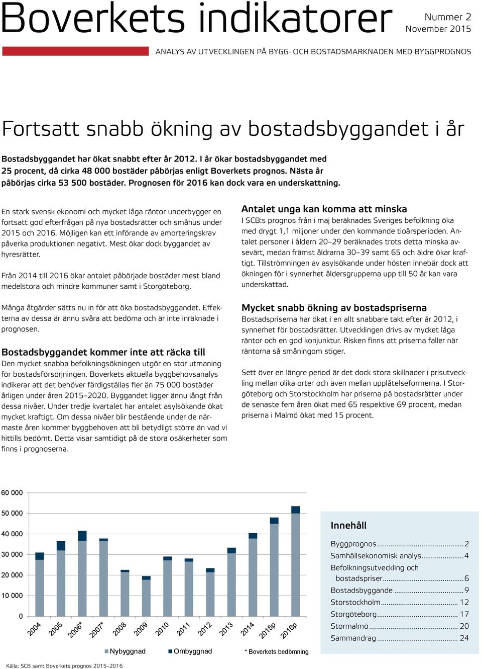 En stark svensk ekonomi och mycket låga räntor underbygger en fortsatt god efterfrågan på nya bostadsrätter och småhus under 215 och 216.