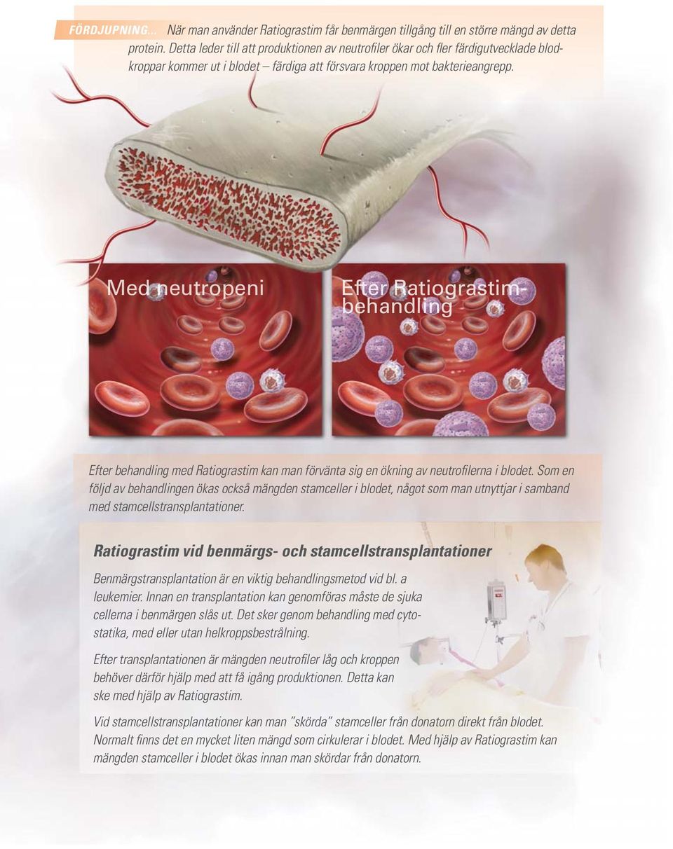 Med neutropeni Efter Ratiograstimbehandling Efter behandling med Ratiograstim kan man förvänta sig en ökning av neutrofilerna i blodet.