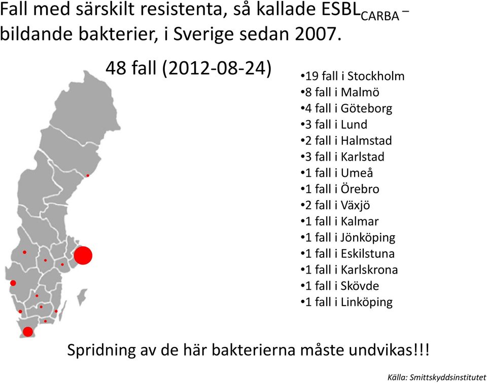 i Karlstad 1 fall i Umeå 1 fall i Örebro 2 fall i Växjö 1 fall i Kalmar 1 fall i Jönköping 1 fall i Eskilstuna 1