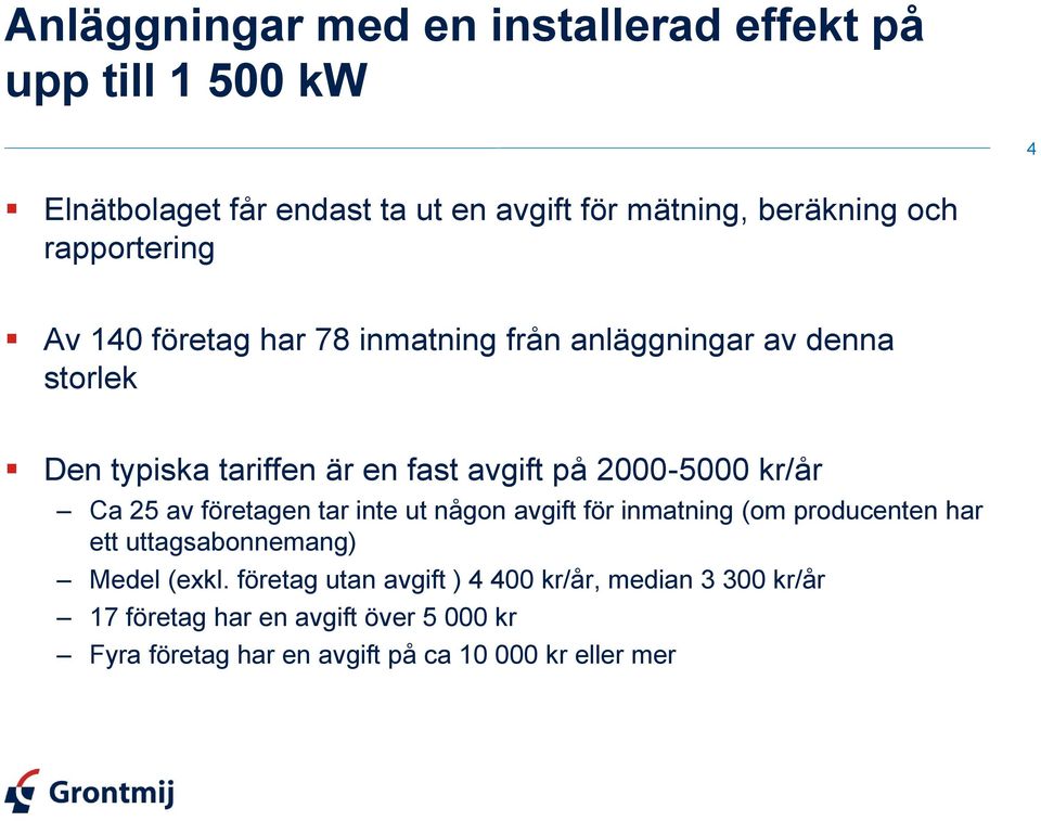 kr/år Ca 25 av företagen tar inte ut någon avgift för inmatning (om producenten har ett uttagsabonnemang) Medel (exkl.