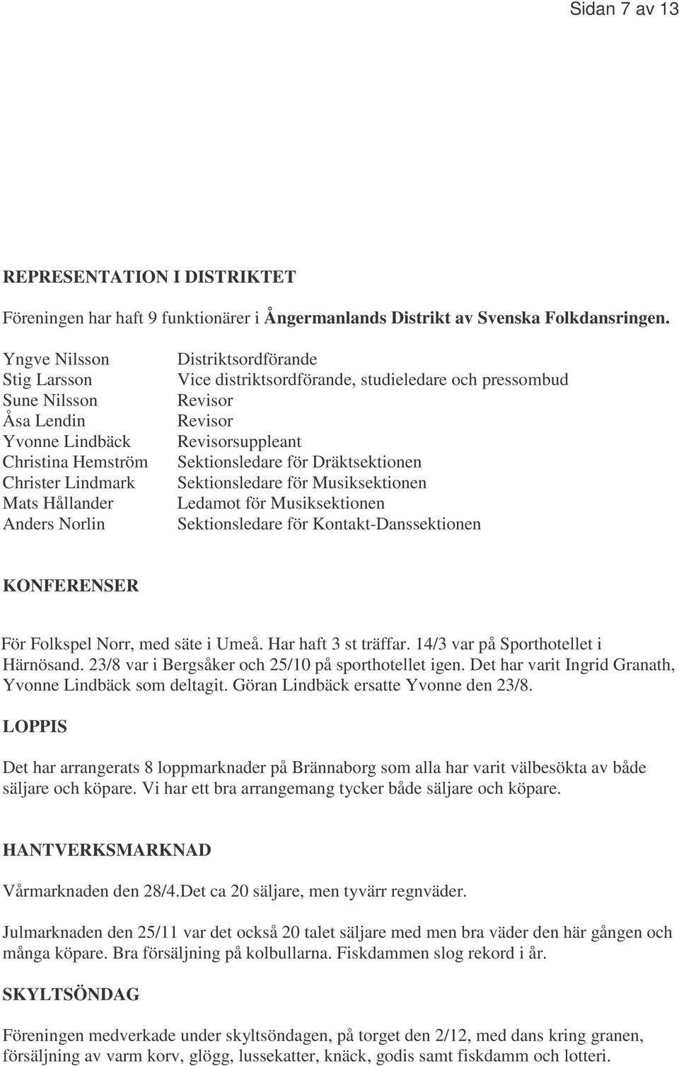 pressombud Revisor Revisor Revisorsuppleant Sektionsledare för Dräktsektionen Sektionsledare för Musiksektionen Ledamot för Musiksektionen Sektionsledare för Kontakt-Danssektionen KONFERENSER För