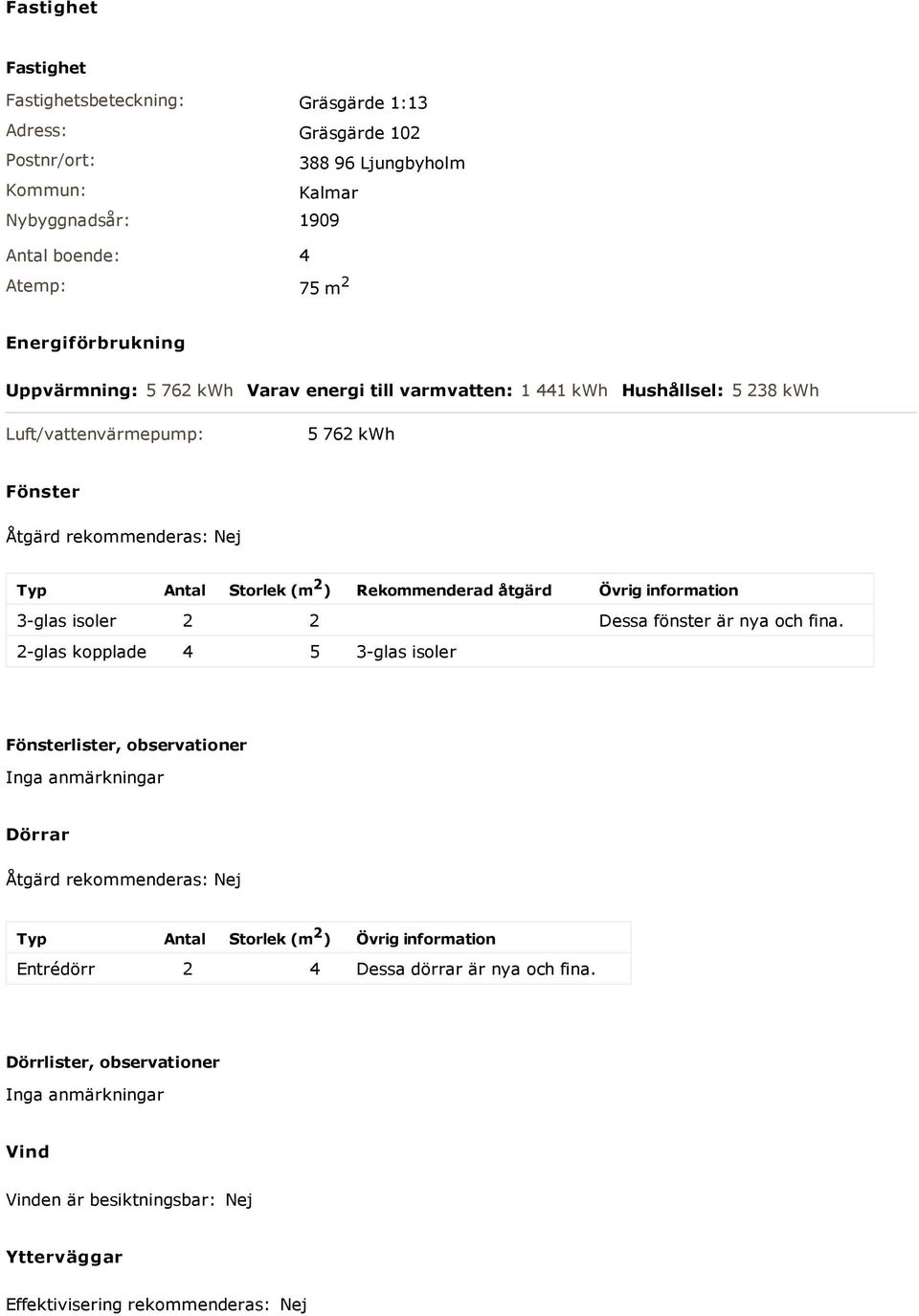 åtgärd Övrig information 3-glas isoler 2 2 Dessa fönster är nya och fina.