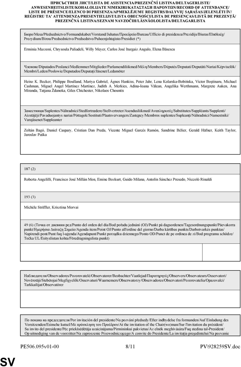 Бюро/Mesa/Předsednictvo/Formandskabet/Vorstand/Juhatus/Προεδρείο/Bureau/Ufficio di presidenza/prezidijs/biuras/elnökség/ Prezydium/Birou/Predsedníctvo/Predsedstvo/Puheenjohtajisto/Presidiet (*)
