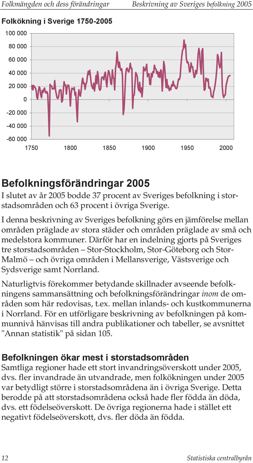 I denna beskrivning av Sveriges befolkning görs en jämförelse mellan områden präglade av stora städer och områden präglade av små och medelstora kommuner.