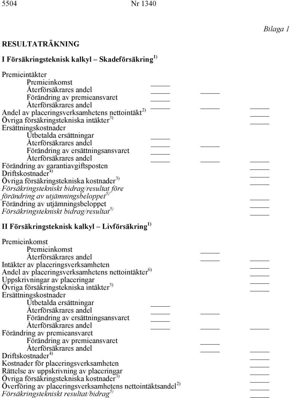 kostnader 3) Försäkringstekniskt bidrag/resultat före förändring av utjämningsbeloppet 5) Förändring av utjämningsbeloppet Försäkringstekniskt bidrag/resultat 5) II Försäkringsteknisk kalkyl