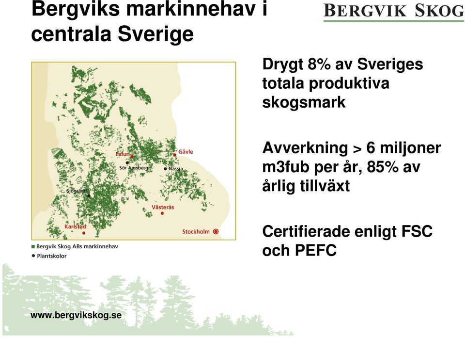 Avverkning > 6 miljoner m3fub per år, 85% av