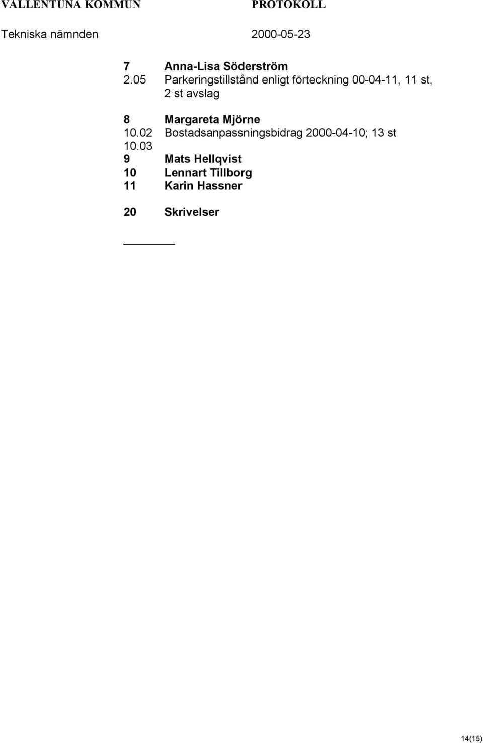 st avslag 8 Margareta Mjörne 10.