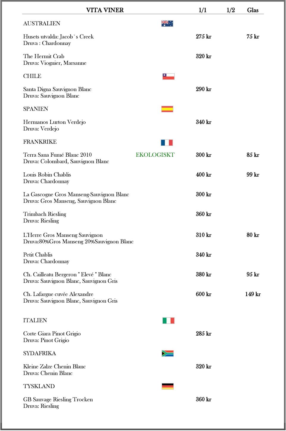 Gros Manseng-Sauvignon Blanc Druva: Gros Manseng, Sauvignon Blanc Trimbach Riesling Druva: Riesling 300 kr 360 kr L'Herre Gros Manseng Sauvignon 310 kr Druva:80%Gros Manseng 20%Sauvignon Blanc Petit