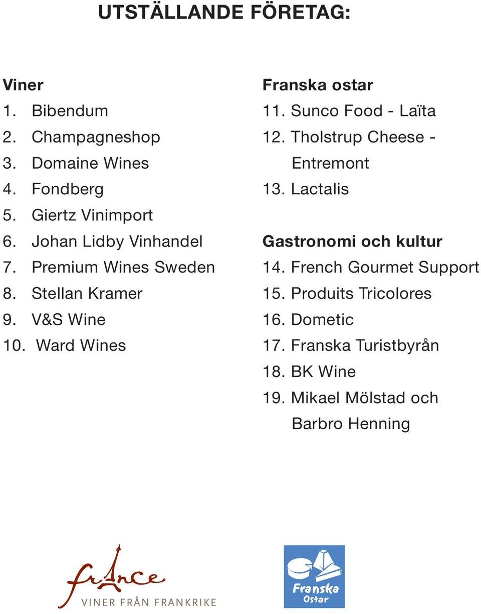 Sunco Food - Laïta 12. Tholstrup Cheese - Entremont 13. Lactalis Gastronomi och kultur 14.