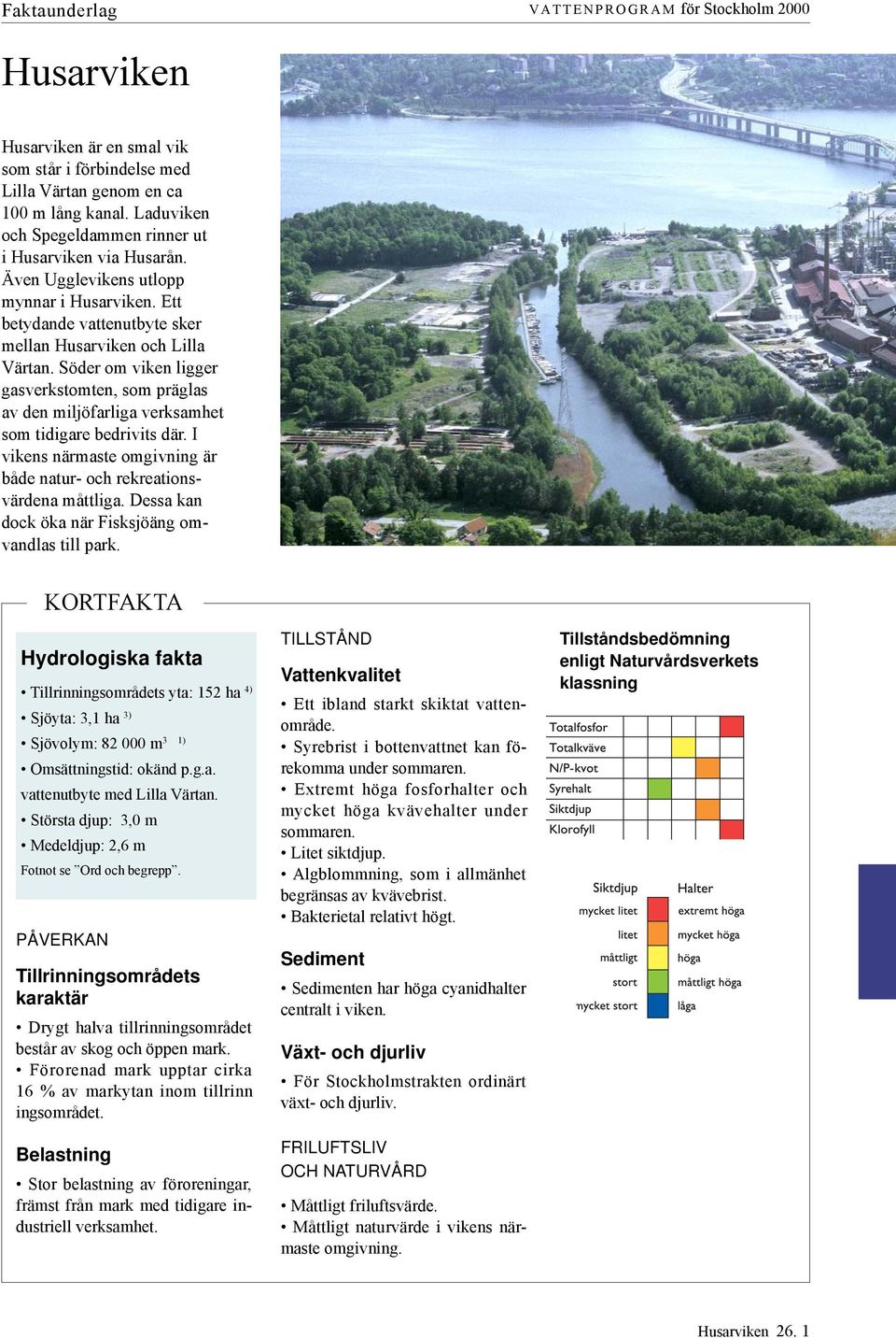 Sö der om viken ligger gasverkstomten, som präglas av den miljöfarliga verksamhet som tidigare bedrivits där. I vikens närmaste omgivning är både natur- och rekreationsvärdena måttliga.