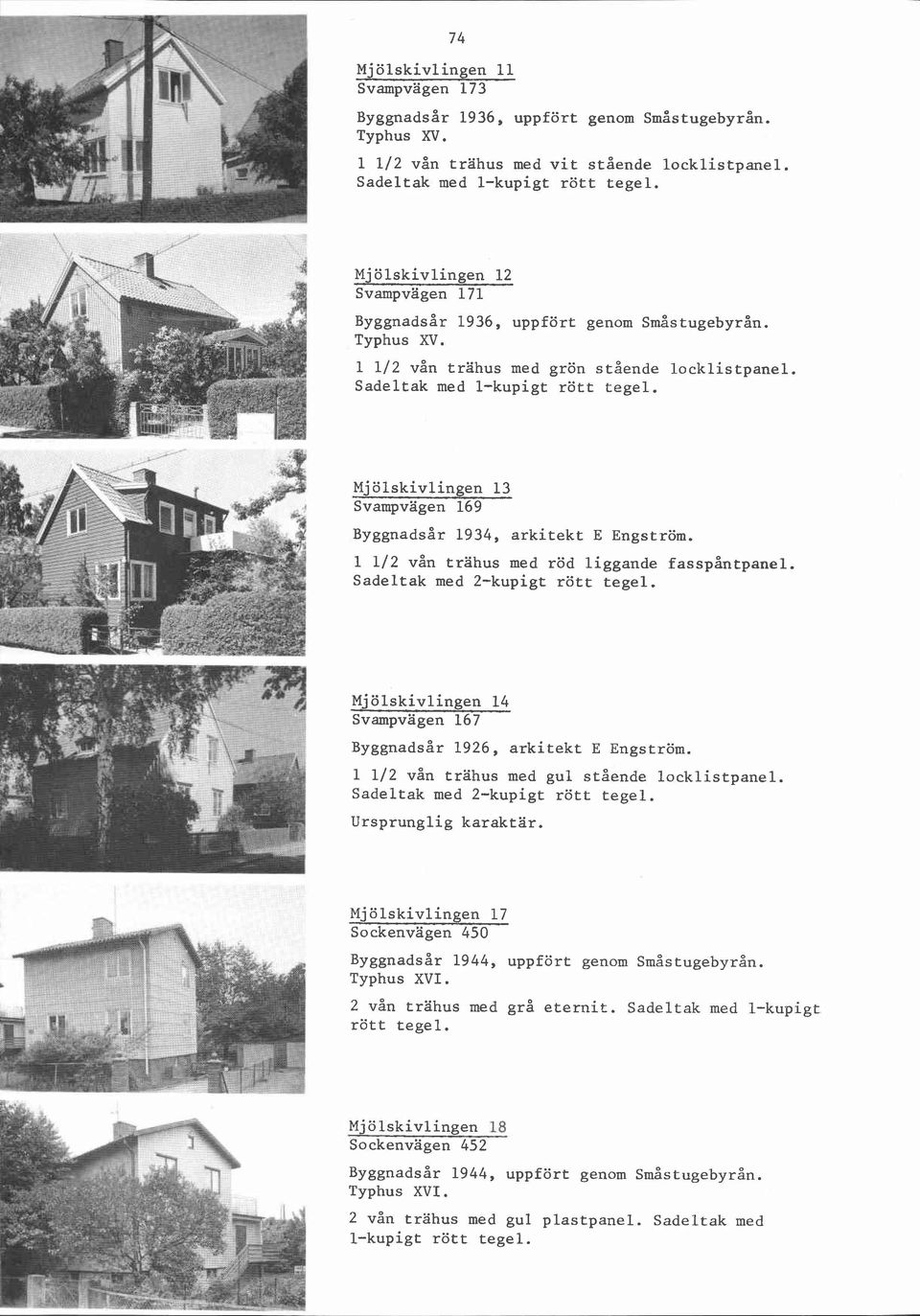 Mjölskivlingen 13 Svampvagen 169 ~y~~nadsår 1934, arkitekt E Engström. 1 112 vån trahus med röd liggande fasspåntpanel.