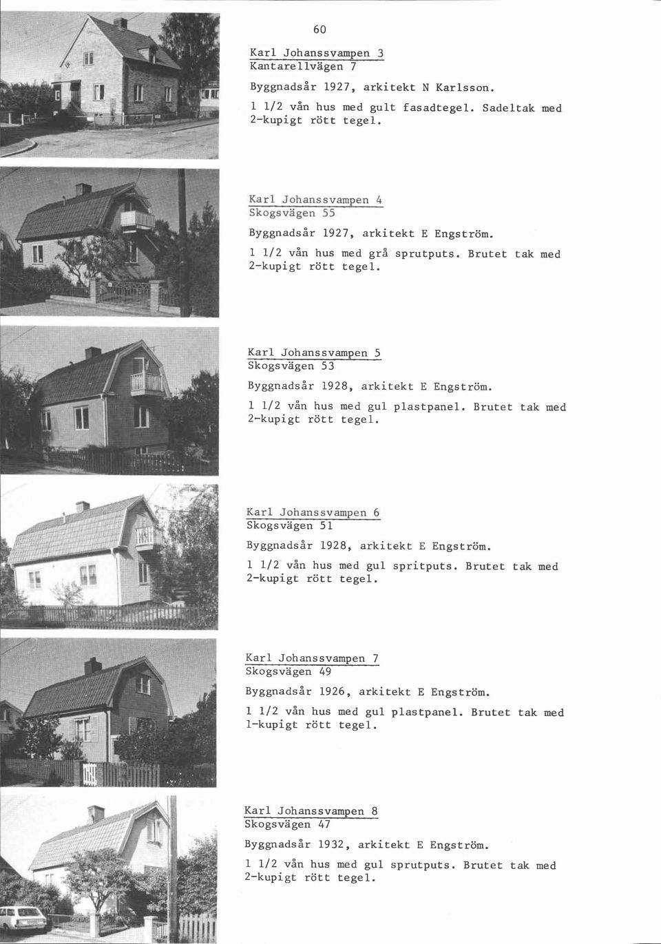 Brutet tak med ~- - L Karl Johanssvampen 5 skogsvägen 53 Byggnadsår 1928, arkitekt E Engström. I 1 112 vån hus med gul plastpanel.