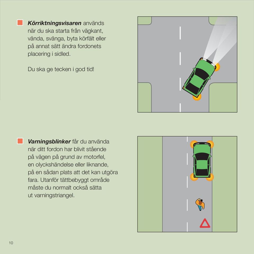 Varningsblinker får du använda när ditt fordon har blivit stående på vägen på grund av motorfel, en