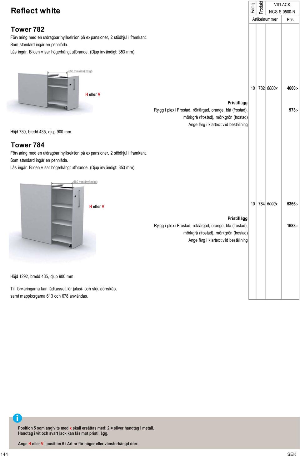 färg i klartex t v id beställning Tower 784 Förv aring med en utdragbar hy llsektion på ex pansioner, 2 stödhjul i framkant. Som standard ingår en pennlåda. Lås ingår.