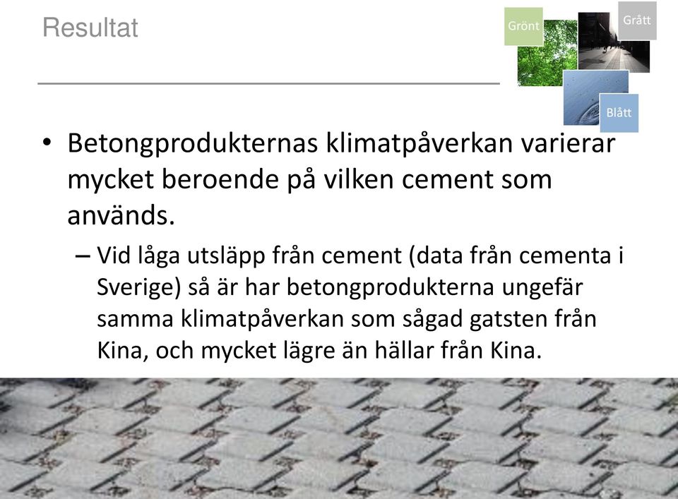 Vid låga utsläpp från cement (data från cementa i Sverige) så är har