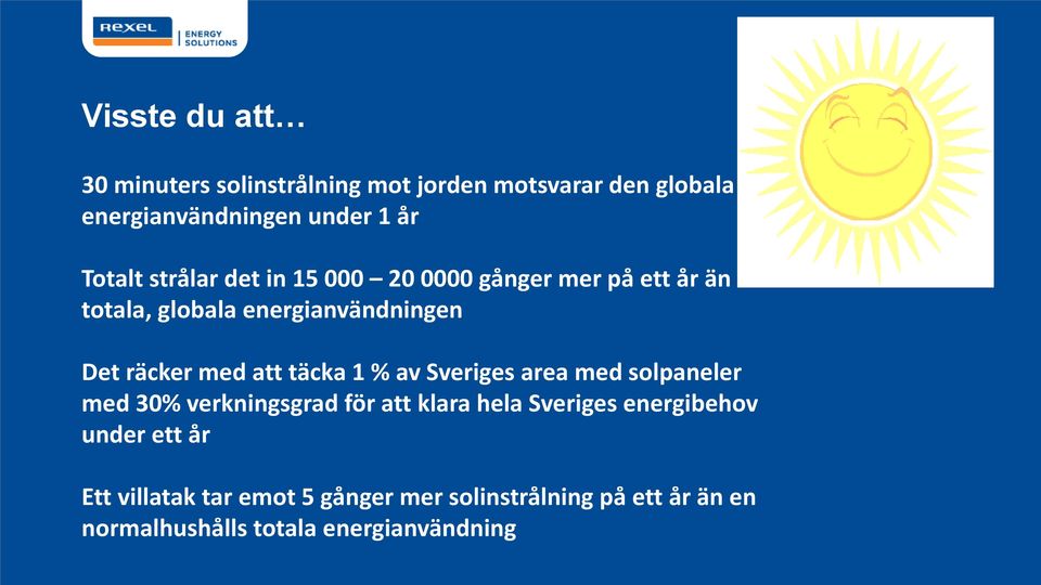 att täcka 1 % av Sveriges area med solpaneler med 30% verkningsgrad för att klara hela Sveriges energibehov