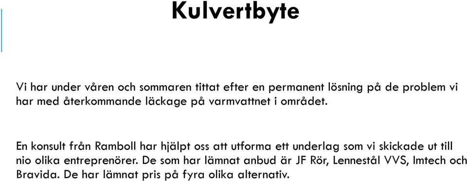 En konsult från Ramboll har hjälpt oss att utforma ett underlag som vi skickade ut till nio