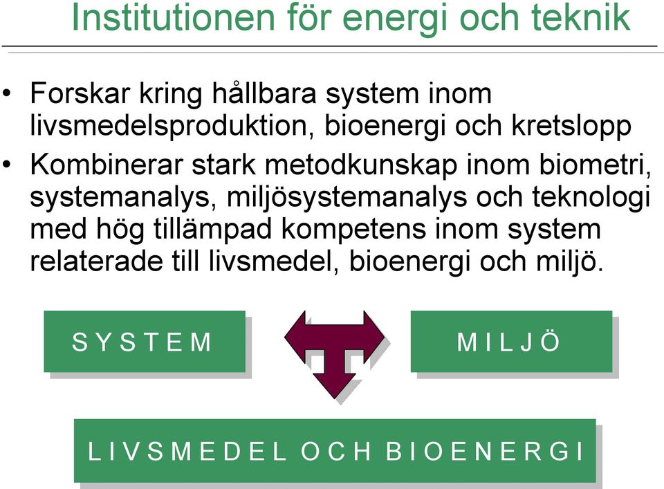 systemanalys, miljösystemanalys och teknologi med hög tillämpad kompetens inom system