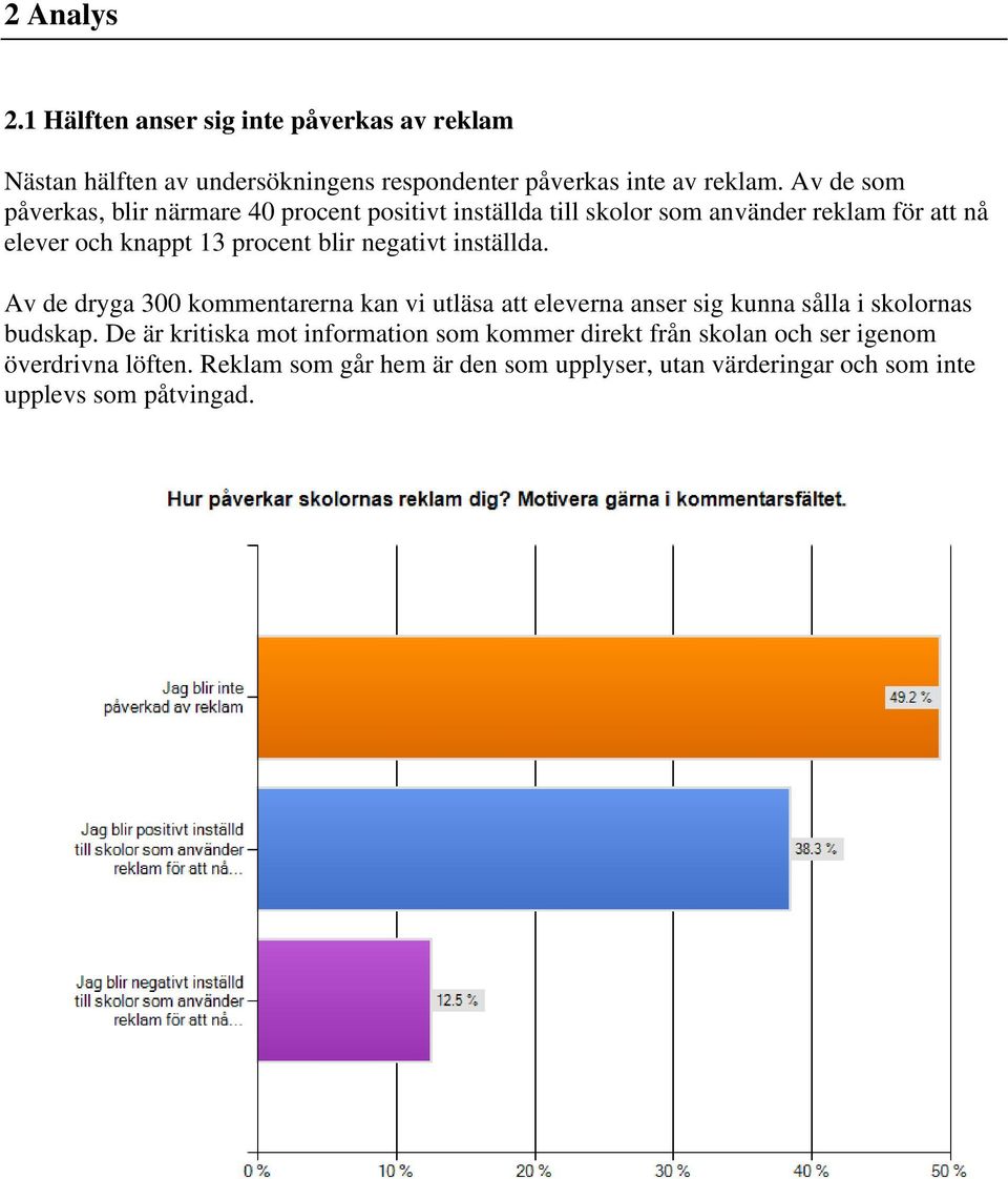 negativt inställda. Av de dryga 300 kommentarerna kan vi utläsa att eleverna anser sig kunna sålla i skolornas budskap.