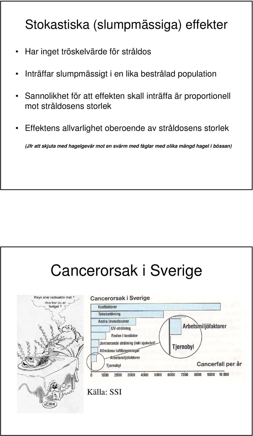 stråldosens storlek Effektens allvarlighet oberoende av stråldosens storlek (Jfr att skjuta med