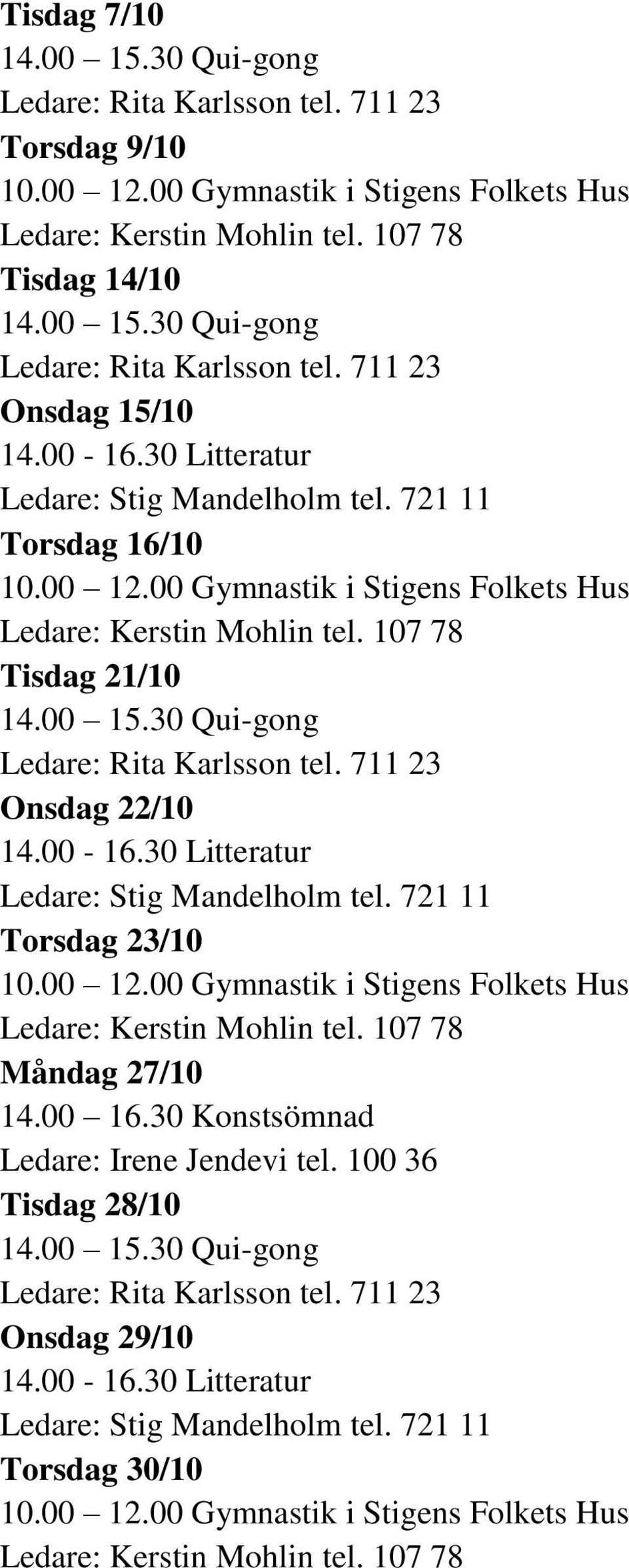 Måndag 27/10 14.00 16.