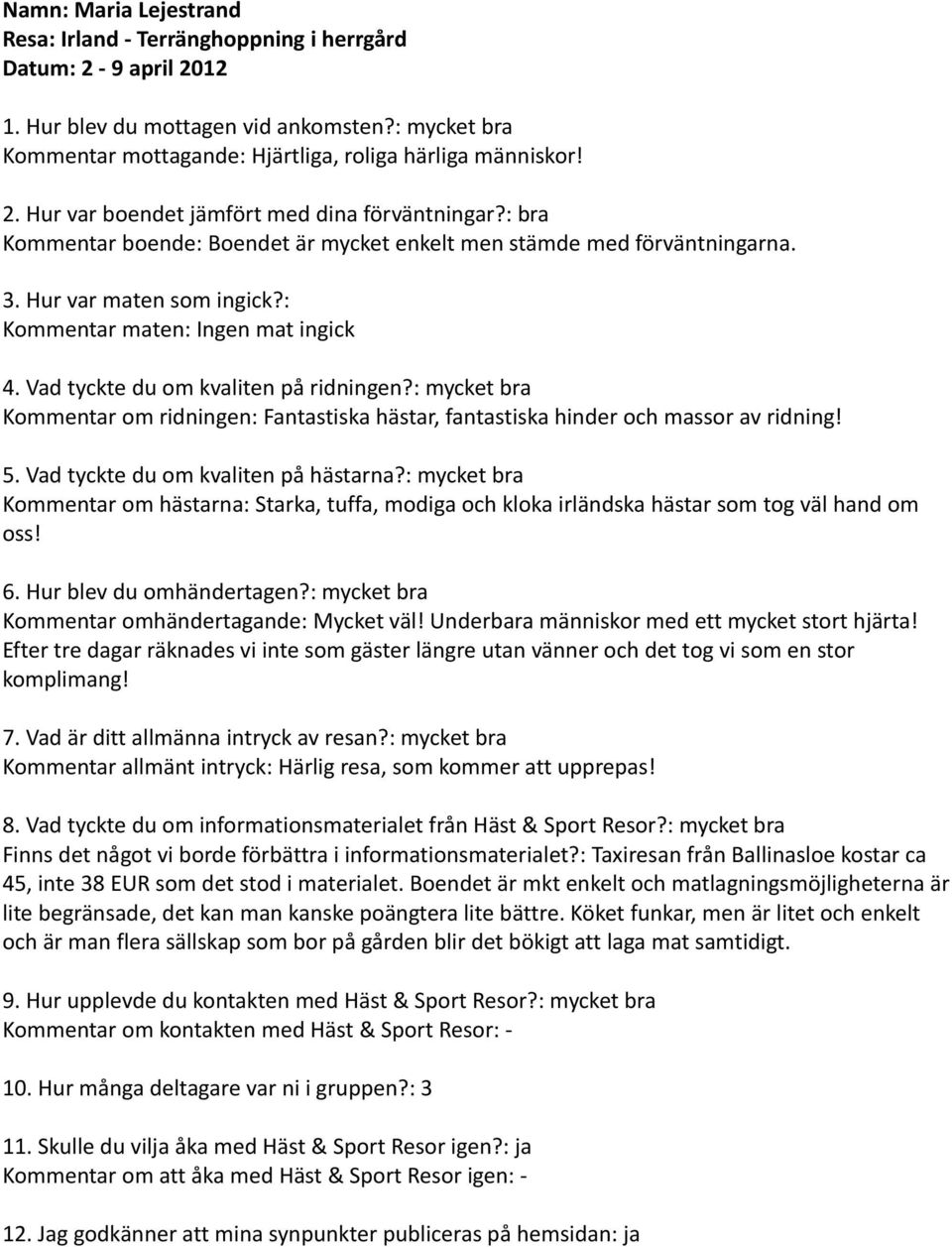 : Kommentar maten: Ingen mat ingick Kommentar om ridningen: Fantastiska hästar, fantastiska hinder och massor av ridning!