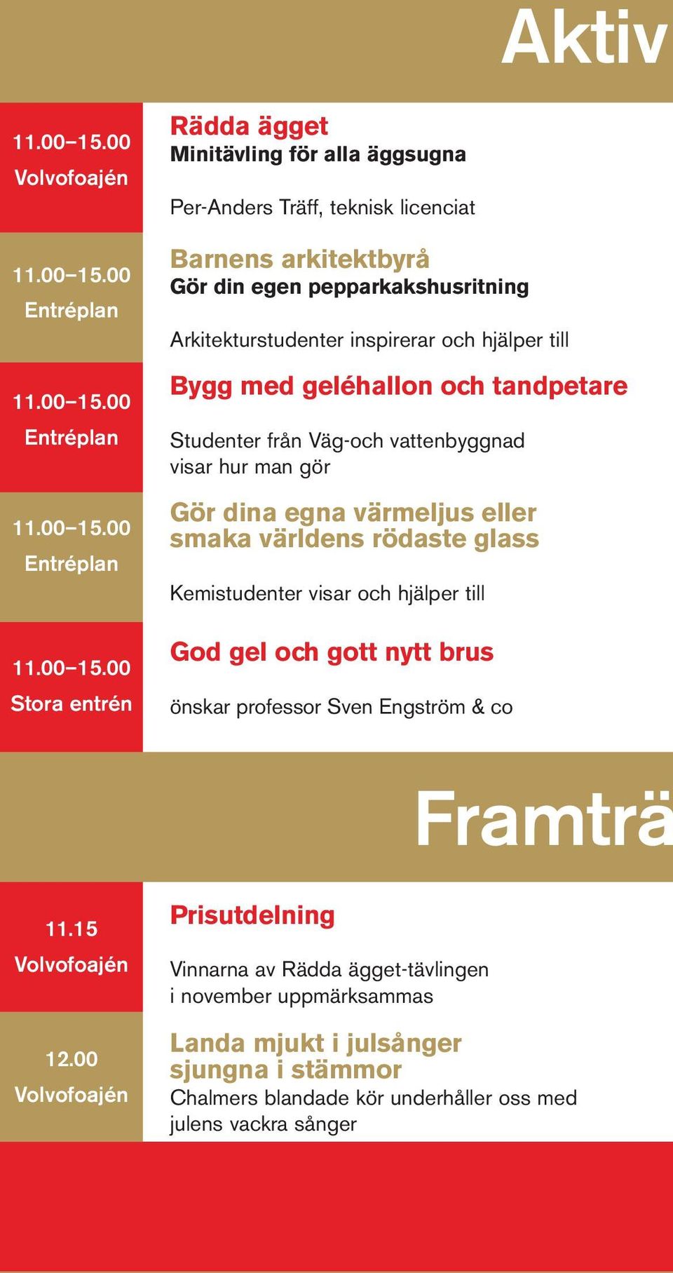 smaka världens rödaste glass Kemistudenter visar och hjälper till God gel och gott nytt brus önskar professor Sven Engström & co Framträ 11.15 Volvofoajén 12.